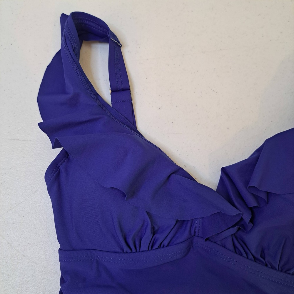 DKNY One Piece Swimsuit Womens XS Blue NWT Ruffle Ruched 1594-280 - Picture 2 of 9